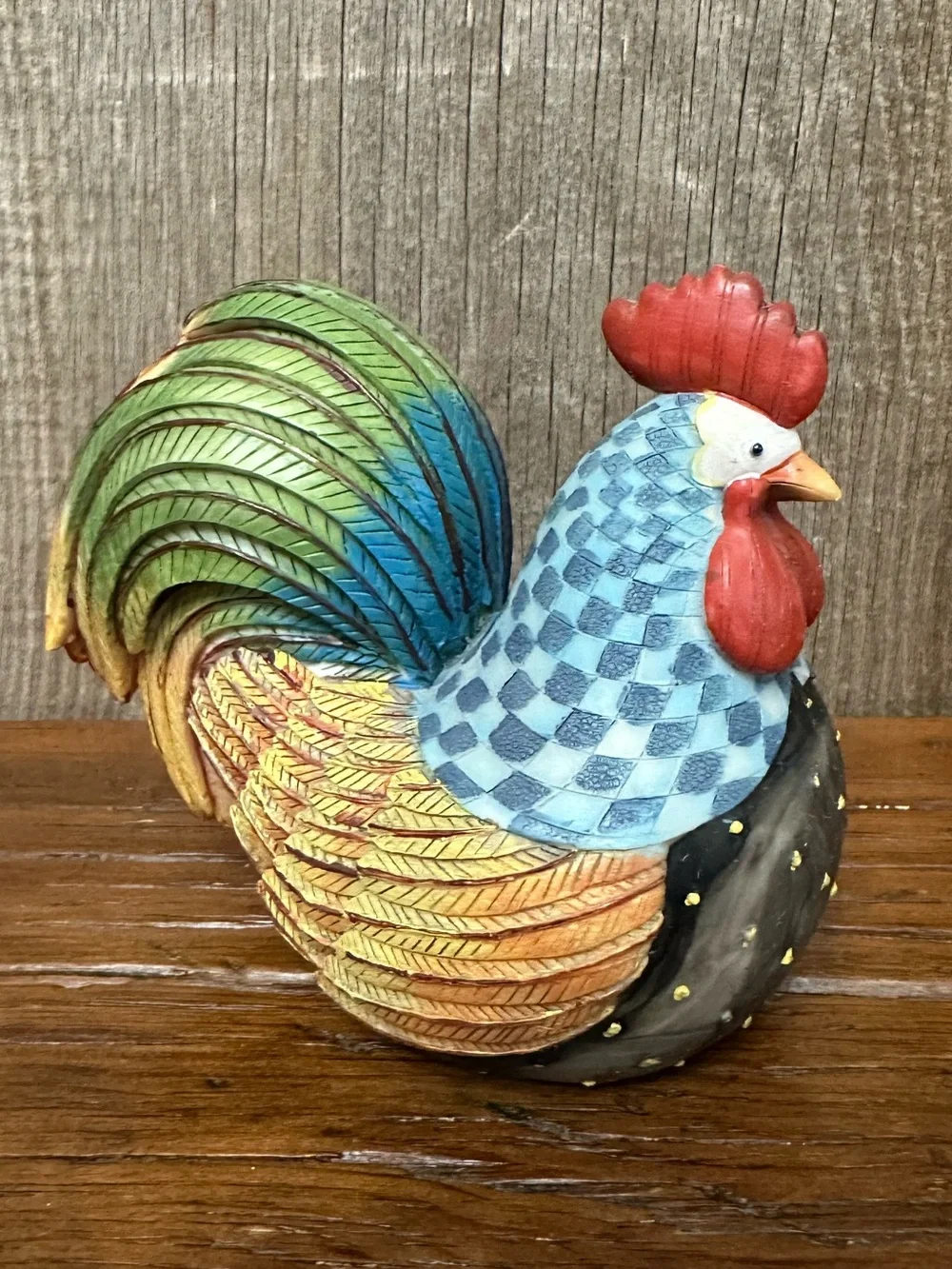 Rooster Folk Art Figurine in Hard Plastic Polyresin